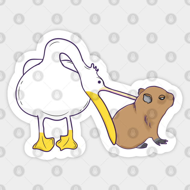 Pelican Tries to Eat Capybara Funny Cute Kawaii Meme Capybara Sticker TeePublic